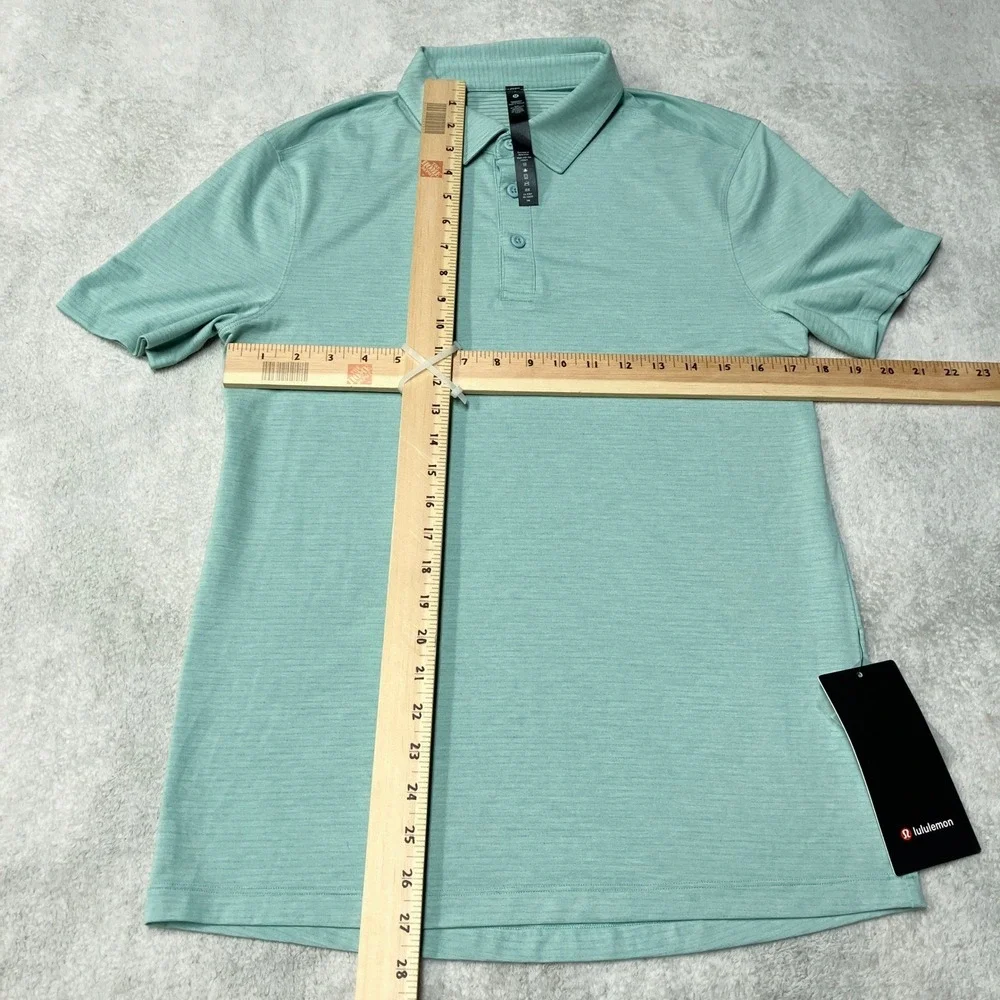 Lululemon Evolution Polo Shirt Heathered Teal Mint Green Slim Fit LM3BXNS Mens S